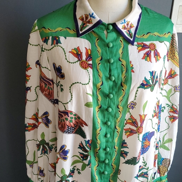 Colorful Bird  Dress/top with Green Accents - Picture 3 of 16